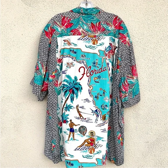 REYN Spooner vintage Hawaiian shirt FLORIDA STATE MAP tropical mens XL beach - Picture 1 of 11